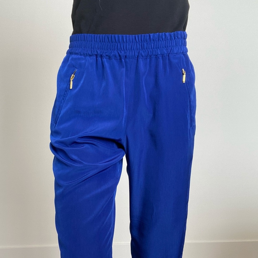 Zara bright blue high waisted silky joggers size small